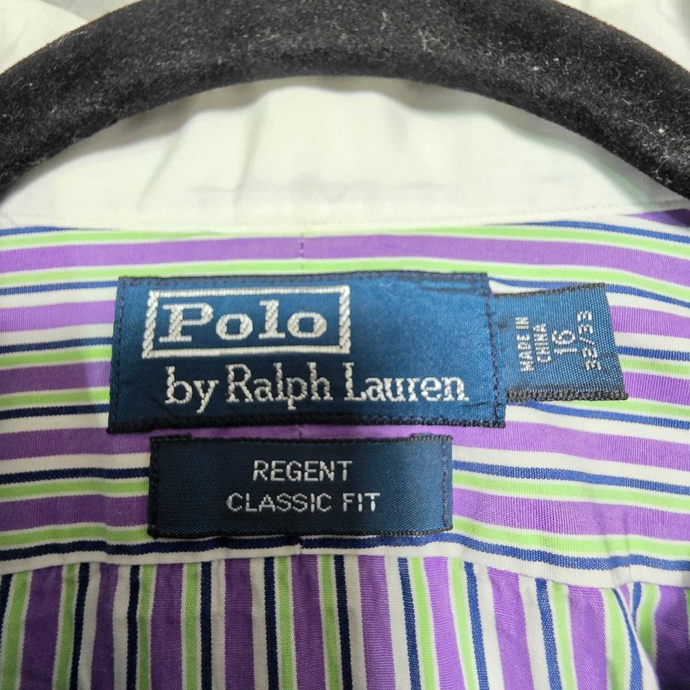 Polo Ralph Lauren Regent Classic Fit Mens Shirt 16 32/33 Purple Green Stripe